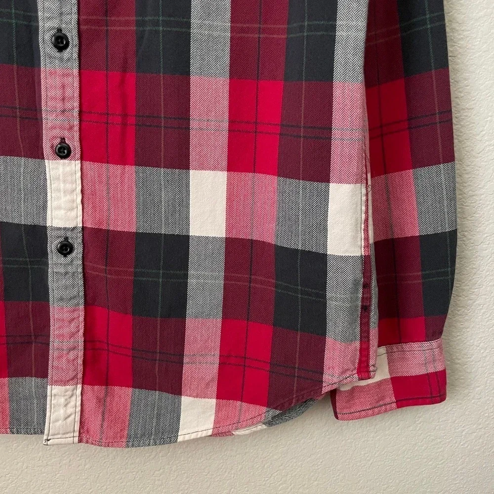 J. Crew Shirt Mens Large Red‎ Black Buffalo Plaid Flannel Long Sleeve Button Up